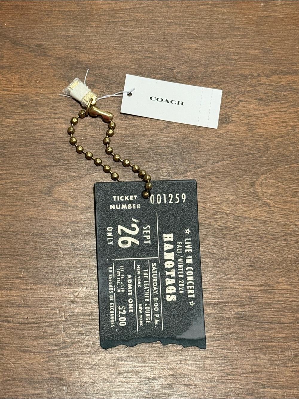 Coach Bag Charm - Ticket “The Hangtags” Black & Brass NWT